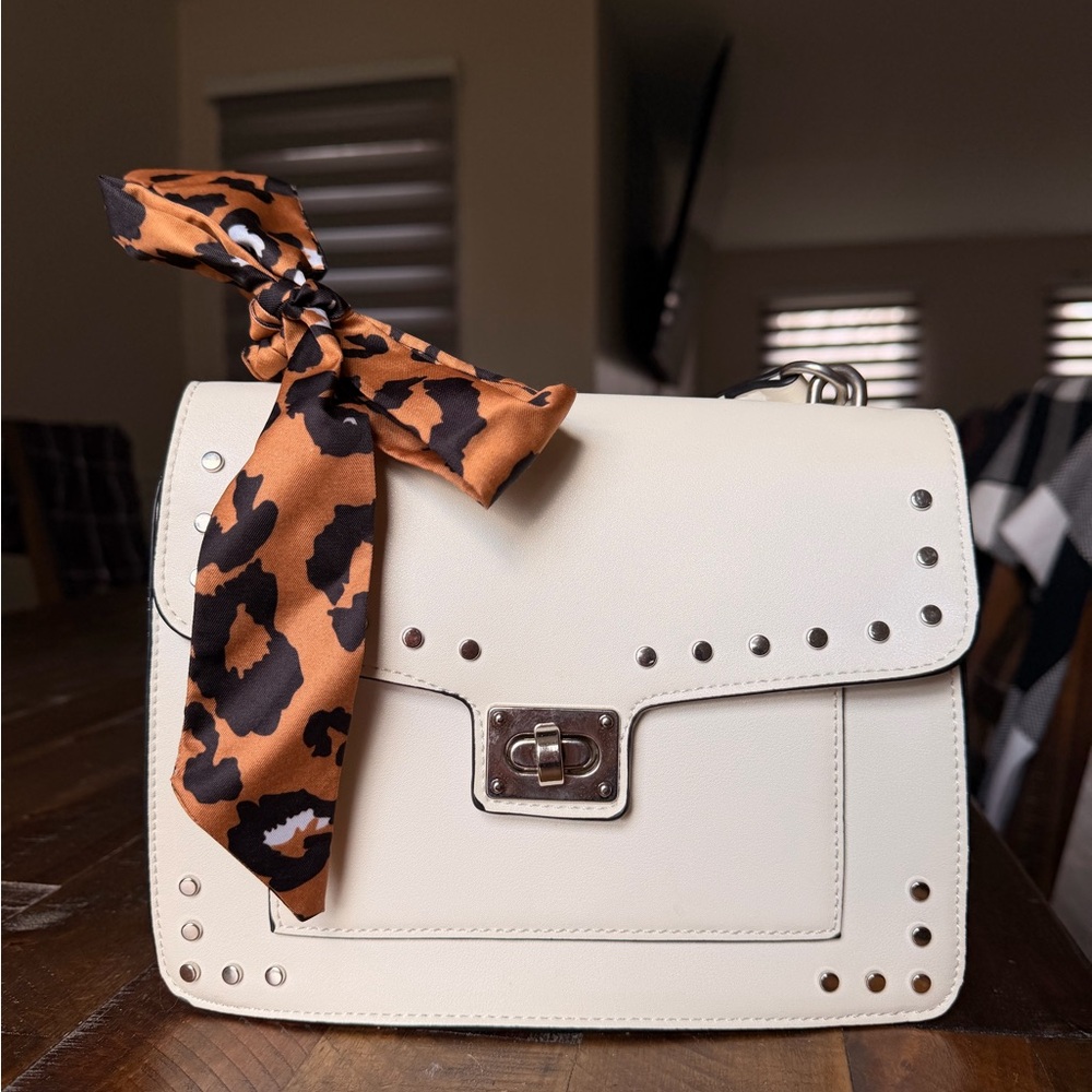 White Stud-Accent Bag with Scarf